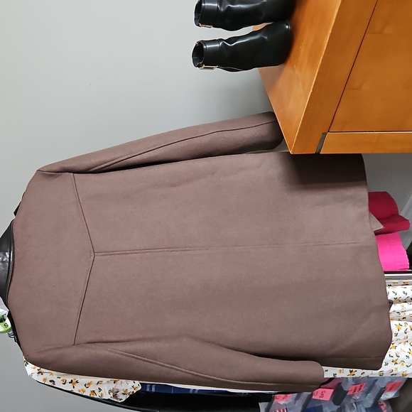 Soïa & Kyo - Elegant Brown Wool and Black Leather Detail Women's Coat - Size Med - Picture 6 of 6